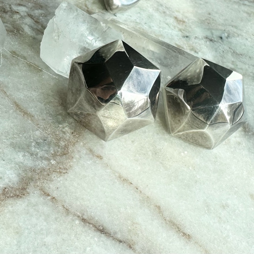 Vintage Geometric Modernist Faceted Sterling Silver Earrings